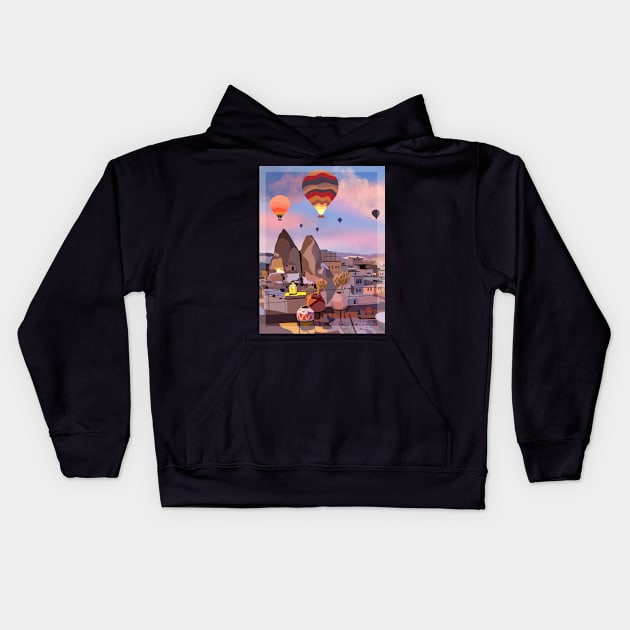 Cappadocia Air Balloons Turkey Wall Art Kids Hoodie by Holailustra